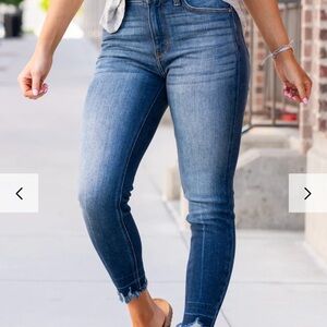 KanCan Sophia High Rise Ankle Skinny Distressed Whiskered Dark Blue Jeans, 31/15